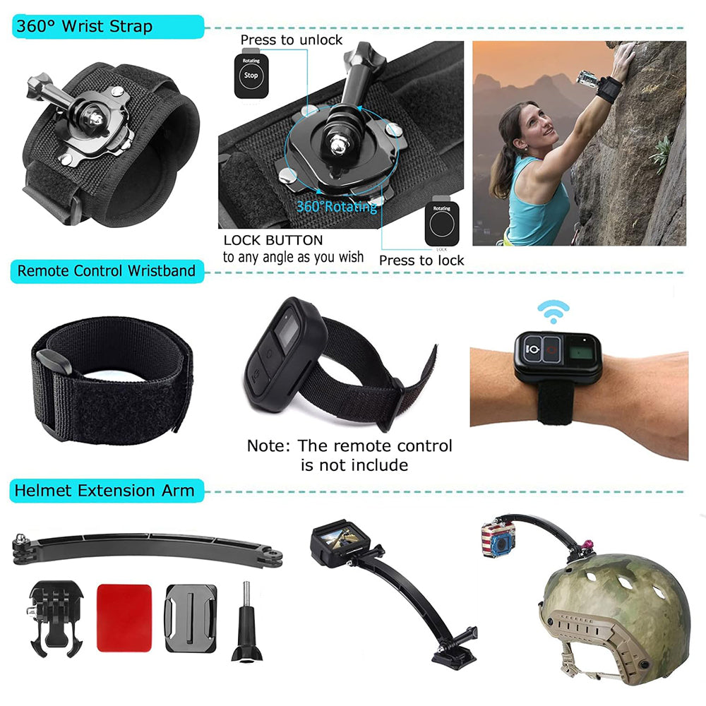 Techsuit SA50 Sportkamera-Zubehörset für GoPro / SJCAM Serie, 50in1, Schwarz