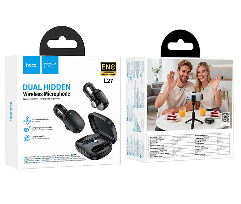 Lavaliermikrofon HOCO L27, USB-C, 2er-Set, Schwarz