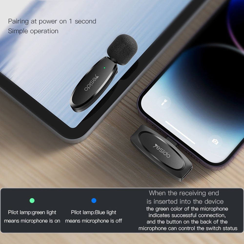 Lavaliermikrofon Yesido KR15, USB-C / Lightning, Set 2 Stück, Schwarz