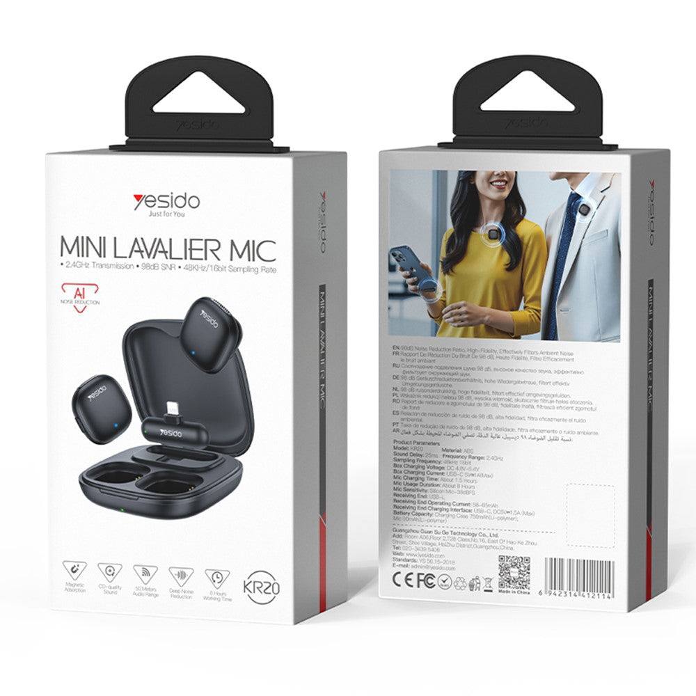 Lavaliermikrofon Yesido KR20, Lightning, Set 2 Stück, Schwarz