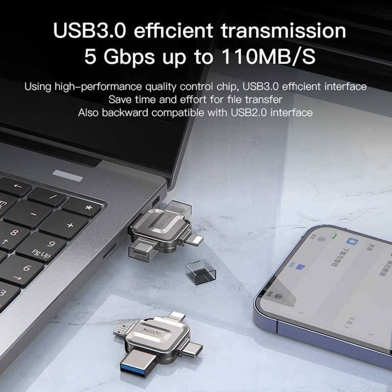 Externer Speicher USB-A 3.0 / Lightning / USB-C / microUSB Yesido FL15, 128Gb
