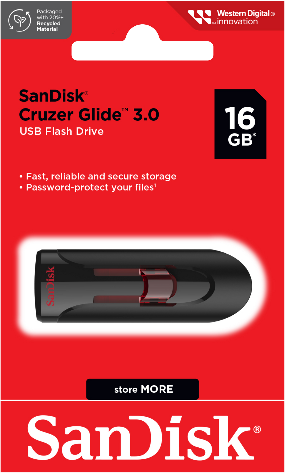 Externer USB-A 3.0 Speicher SanDisk Cruzer Glide, 16Gb SDCZ600-016G-G35