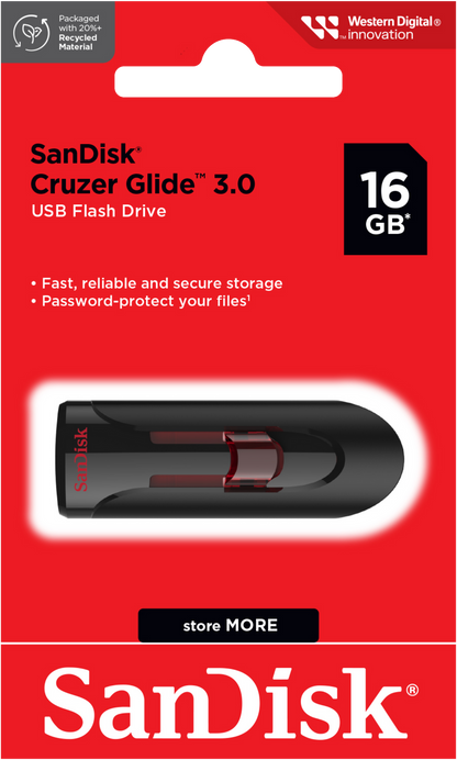 Externer USB-A 3.0 Speicher SanDisk Cruzer Glide, 16Gb SDCZ600-016G-G35