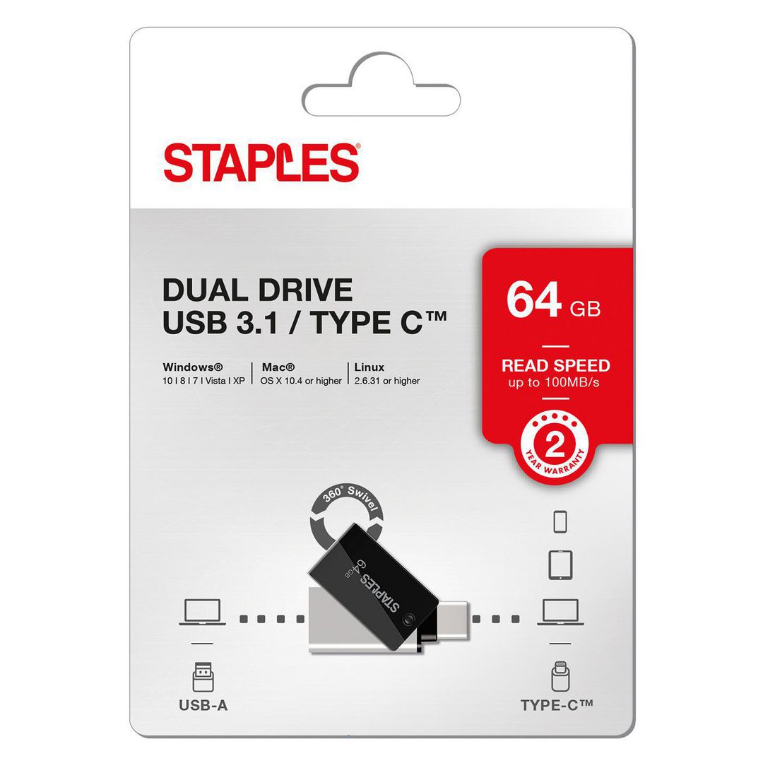 Externer Speicher USB-A 3.1 / USB-C Staples K23, 64Gb EKMMD64GK233CST