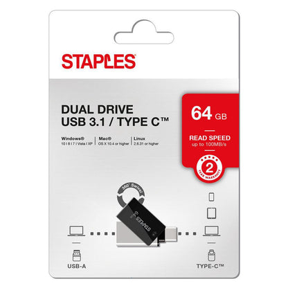 Externer Speicher USB-A 3.1 / USB-C Staples K23, 64Gb EKMMD64GK233CST