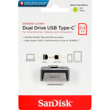 Externer Speicher USB-A 3.1 / USB-C SanDisk Ultra Dual Drive, 64Gb SDDDC2-064G-G46