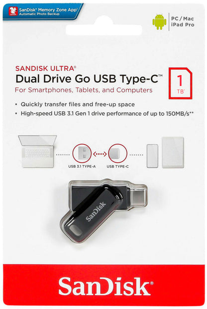 Externer Speicher USB-A 3.2 / USB-C SanDisk Ultra Dual Go, 1TB SDDDC3-1T00-G46