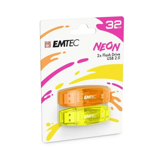 Externer USB-A Speicher Emtec C410 Neon, 32Gb, Set 2 Stück ECMMD32GC41