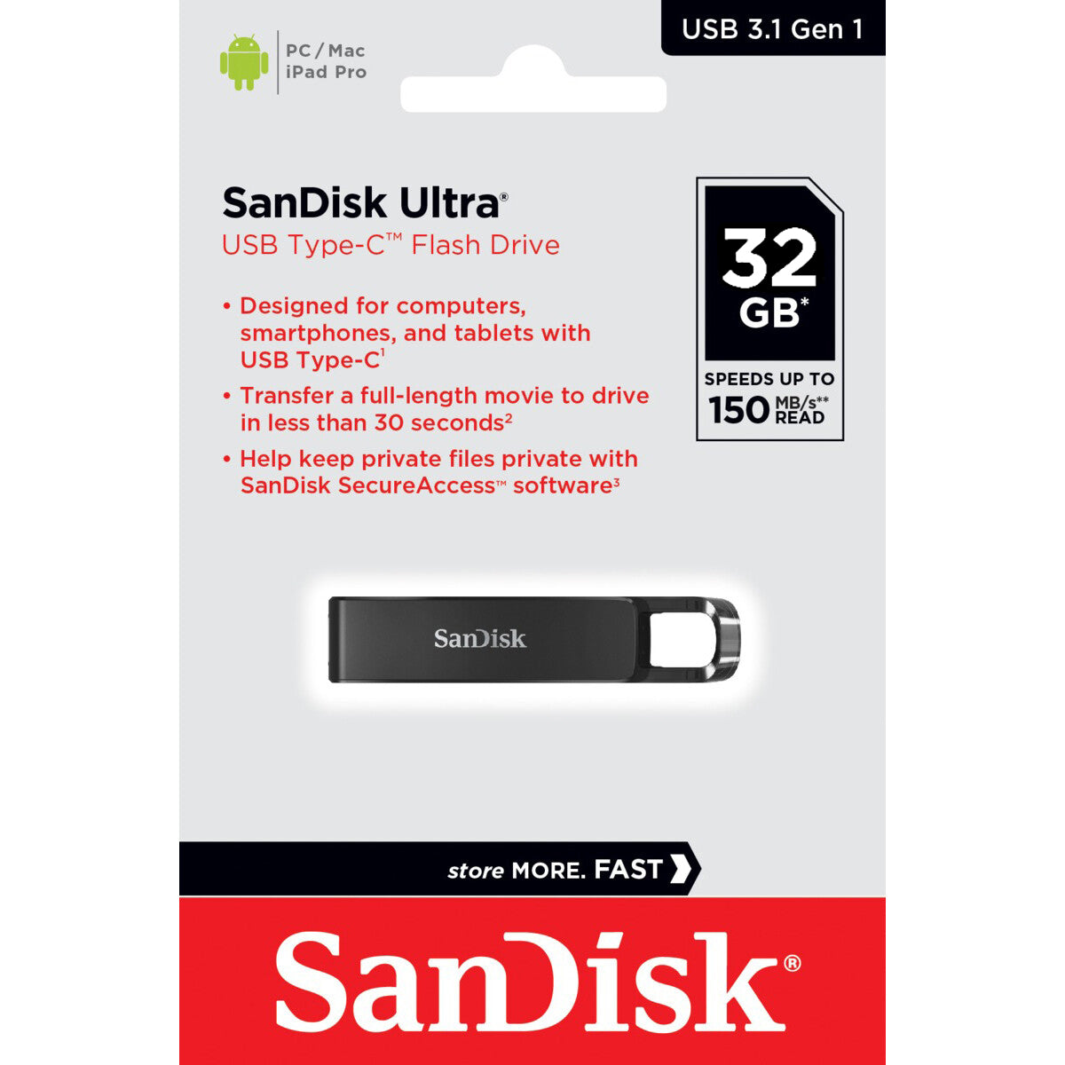Externer USB-C Speicher SanDisk Ultra, 32Gb SDCZ460-032G-G46