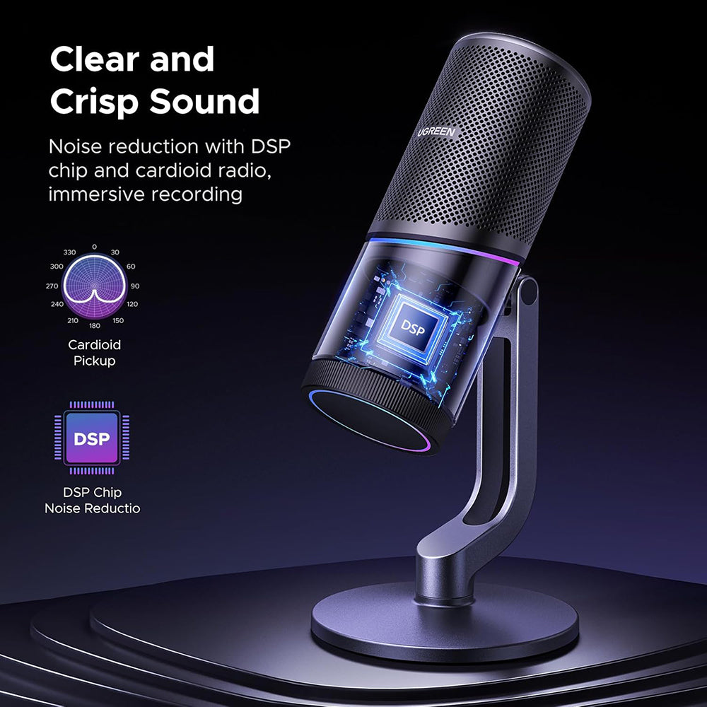 Cardioid-Mikrofon UGREEN CM769 (35629), RGB, USB-A, 2m, Schwarz