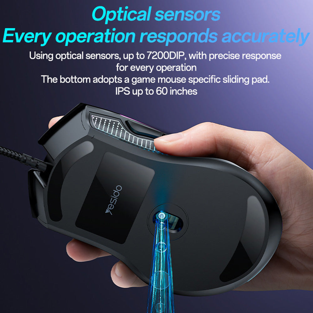 Gaming-Maus Wired USB Yesido KB20, RGB, 1000DPI - 7200DPI, Schwarz