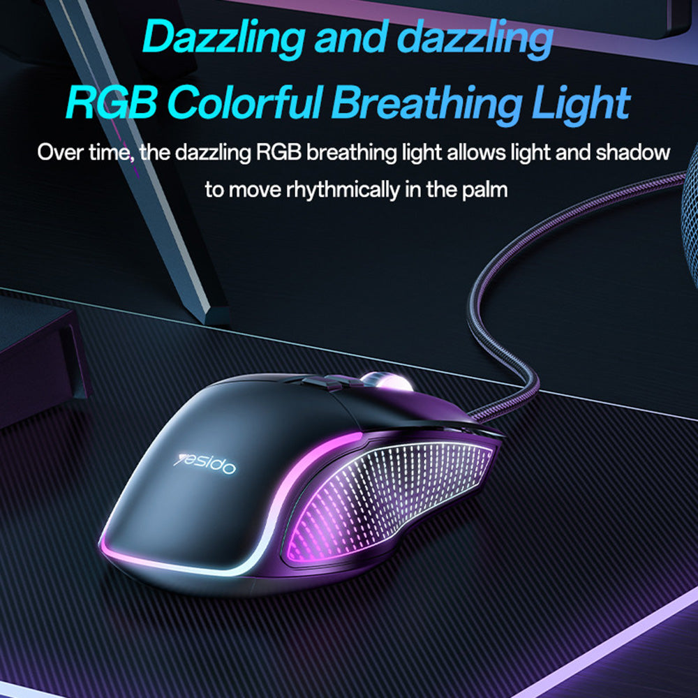 Gaming-Maus Wired USB Yesido KB20, RGB, 1000DPI - 7200DPI, Schwarz