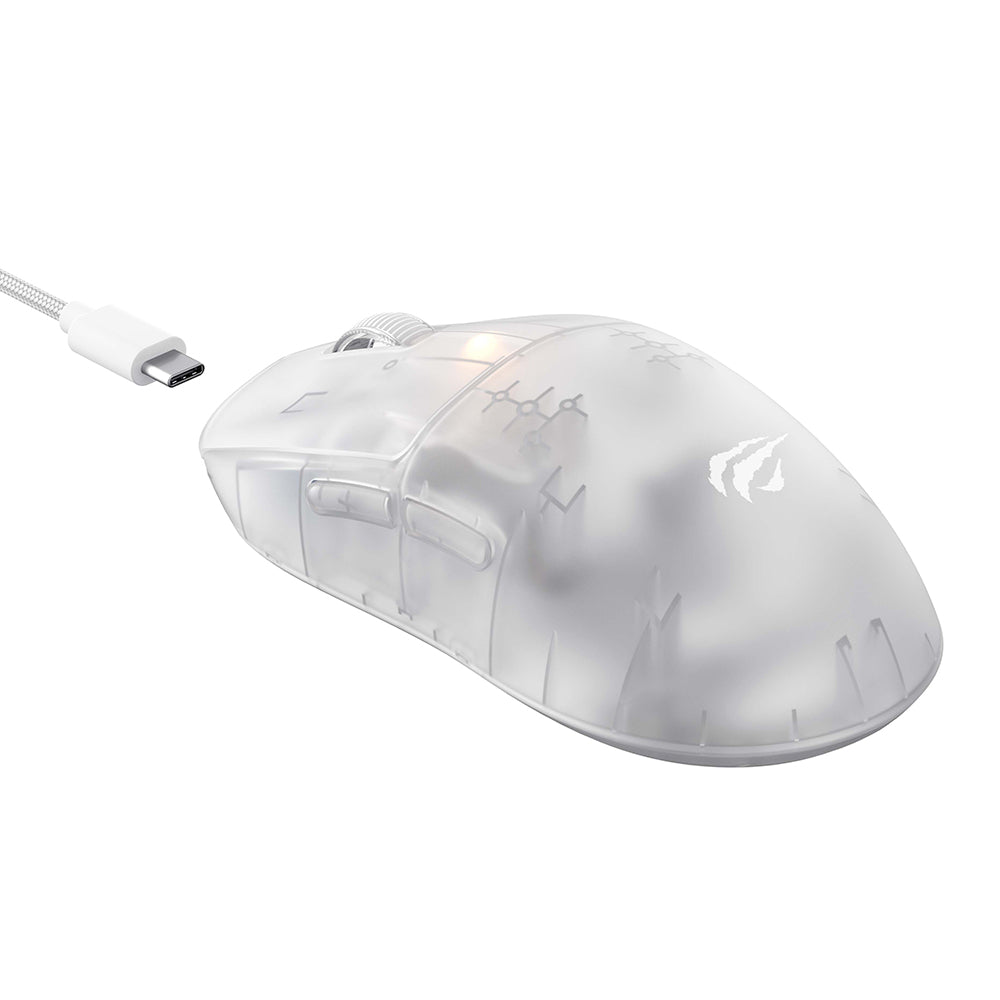 Gaming-Maus Wireless HAVIT MS970WB Pro, 800DPI - 12000DPI, BT / Wi-Fi / Kabelgebunden, Transparent Weiß