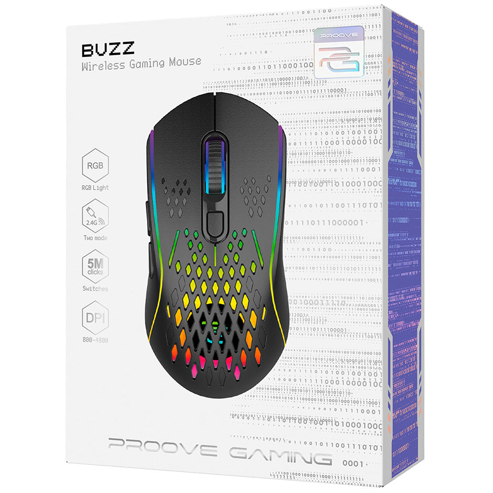 Gaming-Maus Wireless Proove Buzz, RGB, 800DPI - 4800DPI, Schwarz WMBU00022401