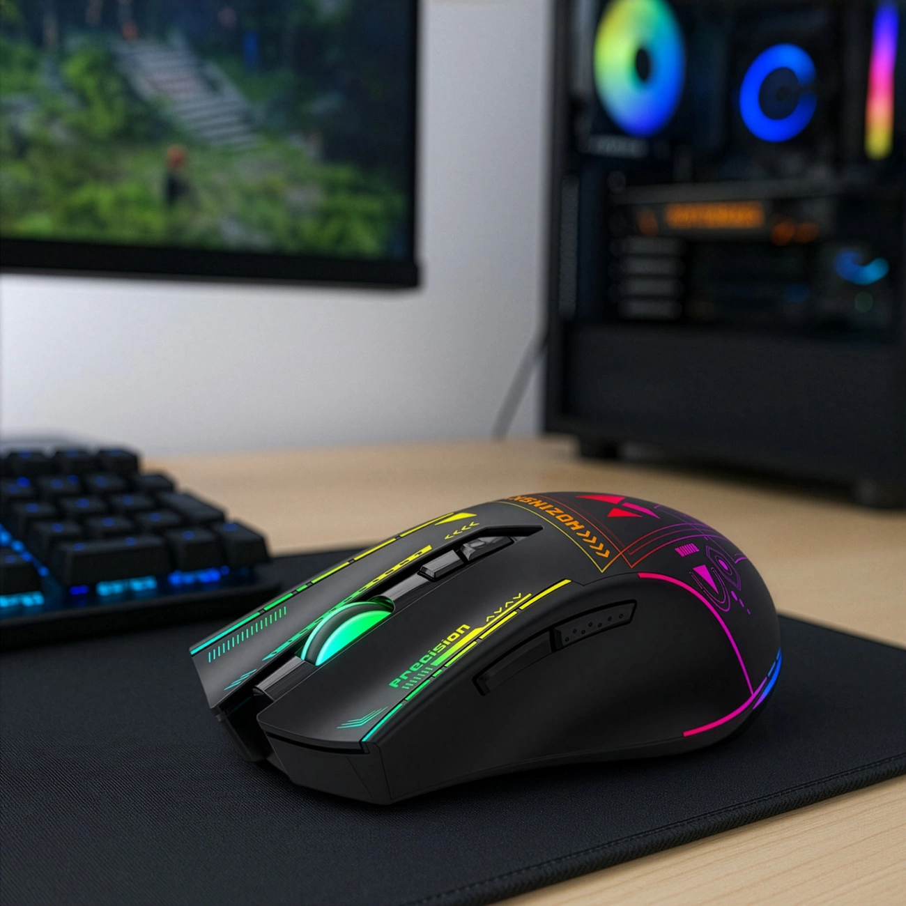 Wireless Gaming Maus WZK WMGB-3200, 3200DPI, RGB, Schwarz