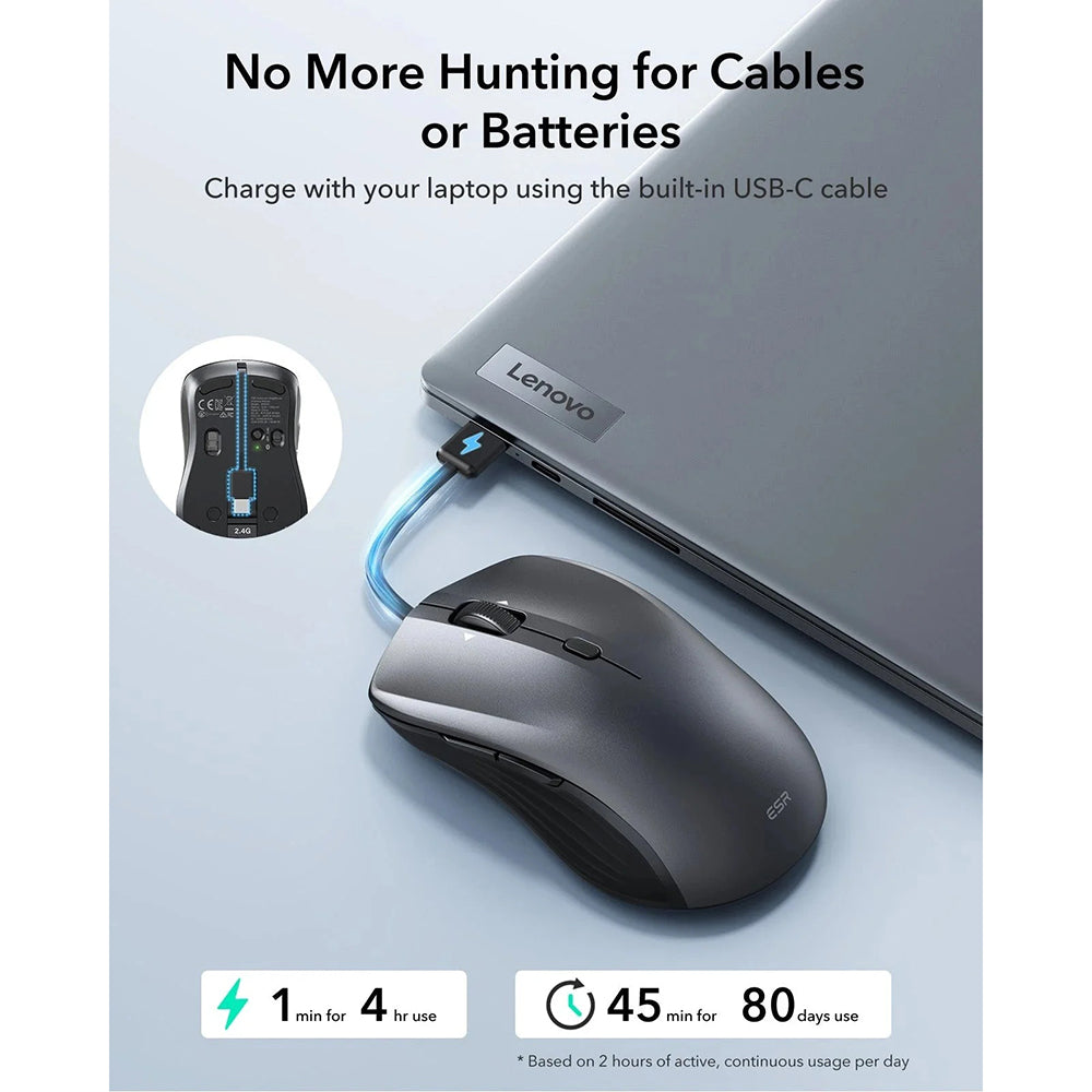 Kabellose Maus ESR MagMouse, 800DPI - 4800DPI, BT / Wi-Fi, Grau