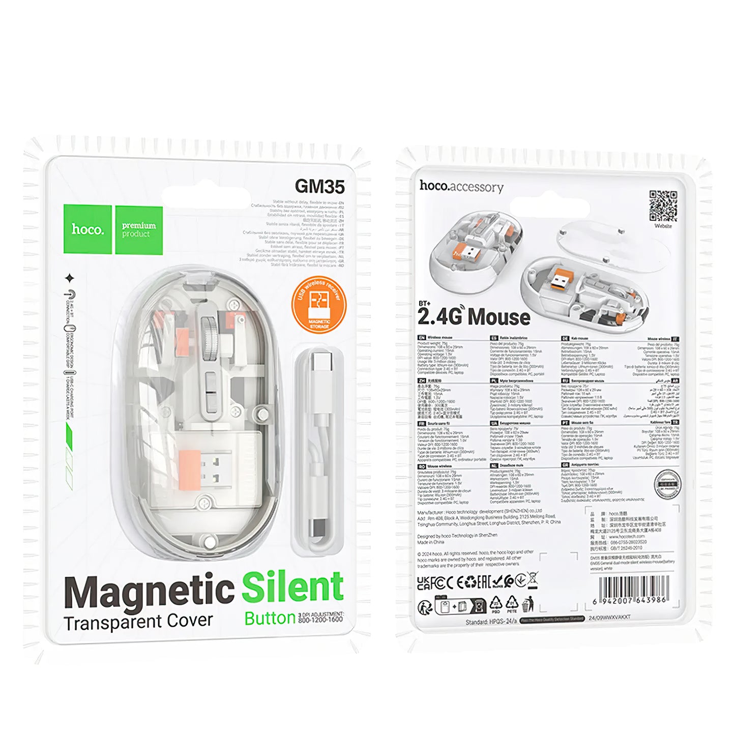 Kabellose Maus HOCO GM35, 1600DPI, BT / Wi-Fi, Weiß