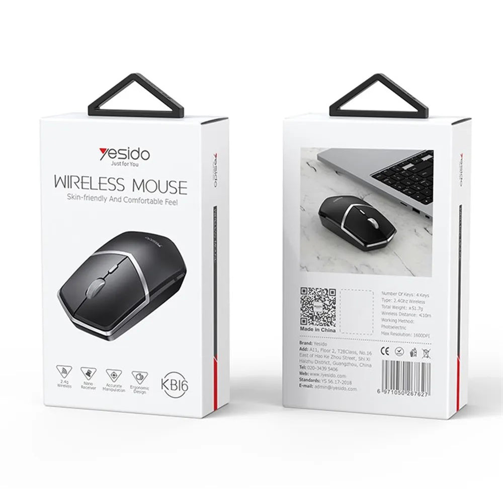 Mouse Wireless Yesido KB16, 1600DPI, Schwarz