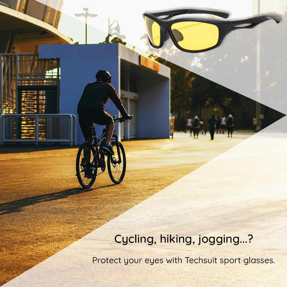 Unisex Cycling Glasses Techsuit 9309, Polarized, Black Yellow