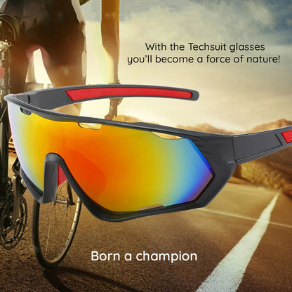 Unisex Techsuit 9330 Fahrradbrille, Schwarz Rot Orange