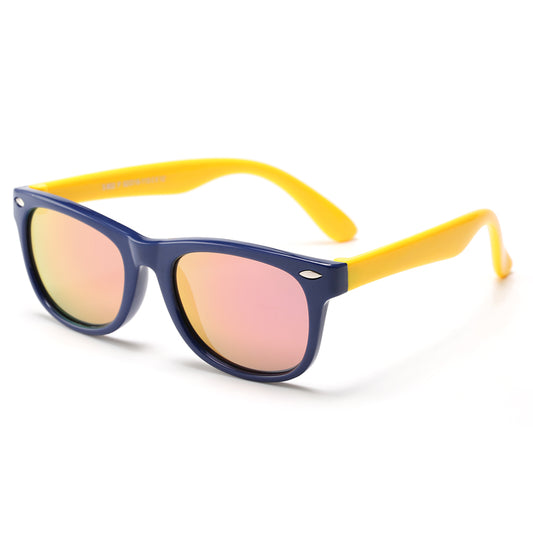 Techsuit D802 Kinder-Sonnenbrille, polarisiert, UV-Schutz, Marineblau Gelb
