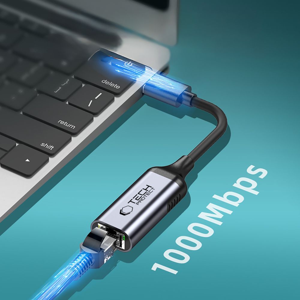 Netzwerkkarte Tech-Protect Ultraboost, RJ45, USB 3.0, Schwarz