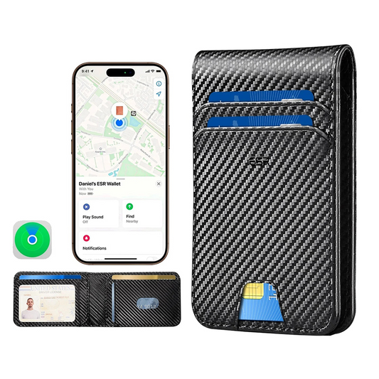 ESR Classic Geo Carbon Geldbörse mit Find My Funktion und RFID-Schutz, Schwarz, Neuware