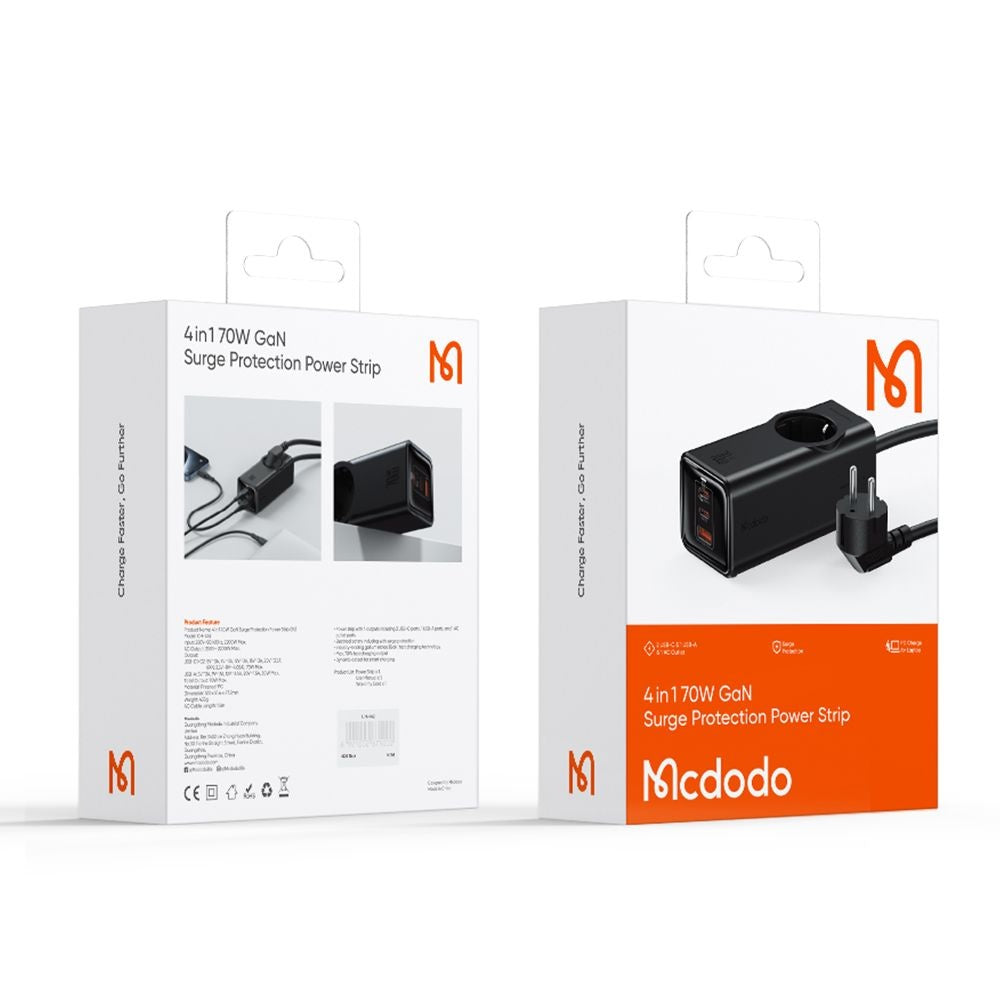 McDodo Verlängerungskabel CH-4620, 1 x Schuko, Schwarz