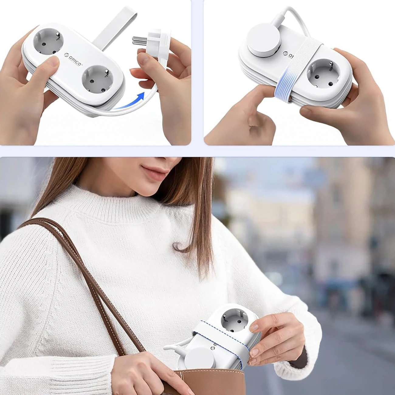 Orico-Verlängerungskabel AP3, 2 x Schuko - 2 x USB-A - 2 x USB-C, Weiß