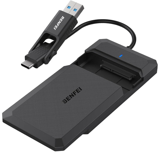 Benfei Gehäuse für HDD / SSD SATA 2,5 Zoll, USB-A / USB-C UASP, Schwarz