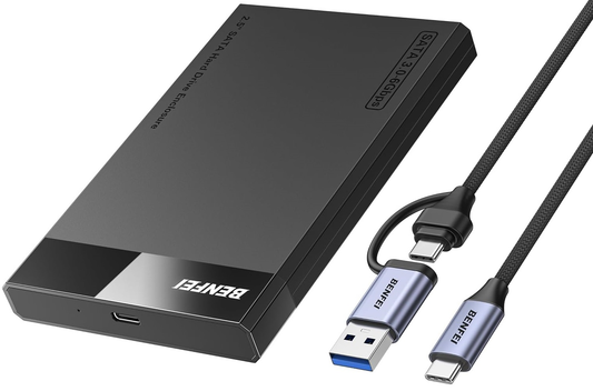 Benfei Gehäuse für HDD / SSD SATA 2,5 Zoll, USB-A / USB-C, Schwarz