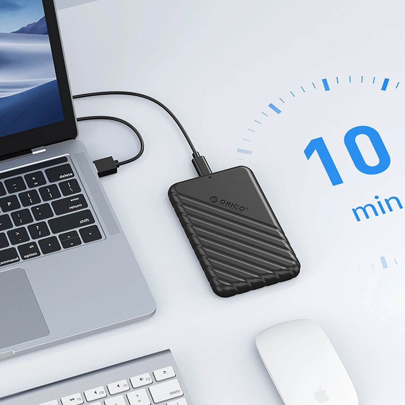 Orico 25PW1C-C3 Gehäuse für HDD / SSD SATA 2,5 Zoll, USB-C, Schwarz