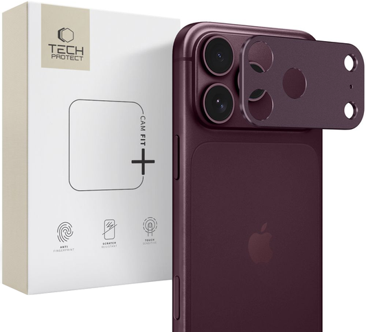 Tech-Protect Camalloy Fit+ Kameraschutzrahmen für die Rückkamera des Apple iPhone 18 Pro, Aluminium, Burgunderrot