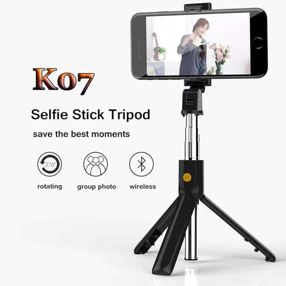 Selfie Stick Bluetooth Techsuit K07, Universal, Schwarz