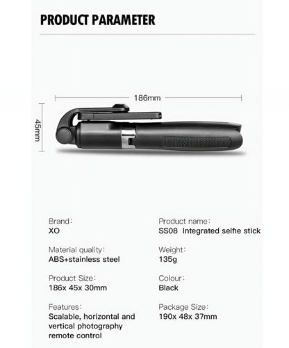 Selfie Stick Bluetooth XO Design SS08, Universal, Schwarz