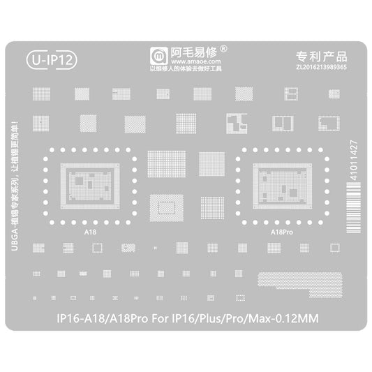 BGA-Schablone Amaoe U-IP12 für Apple iPhone 16 Serie, CPU / Baseband / IC