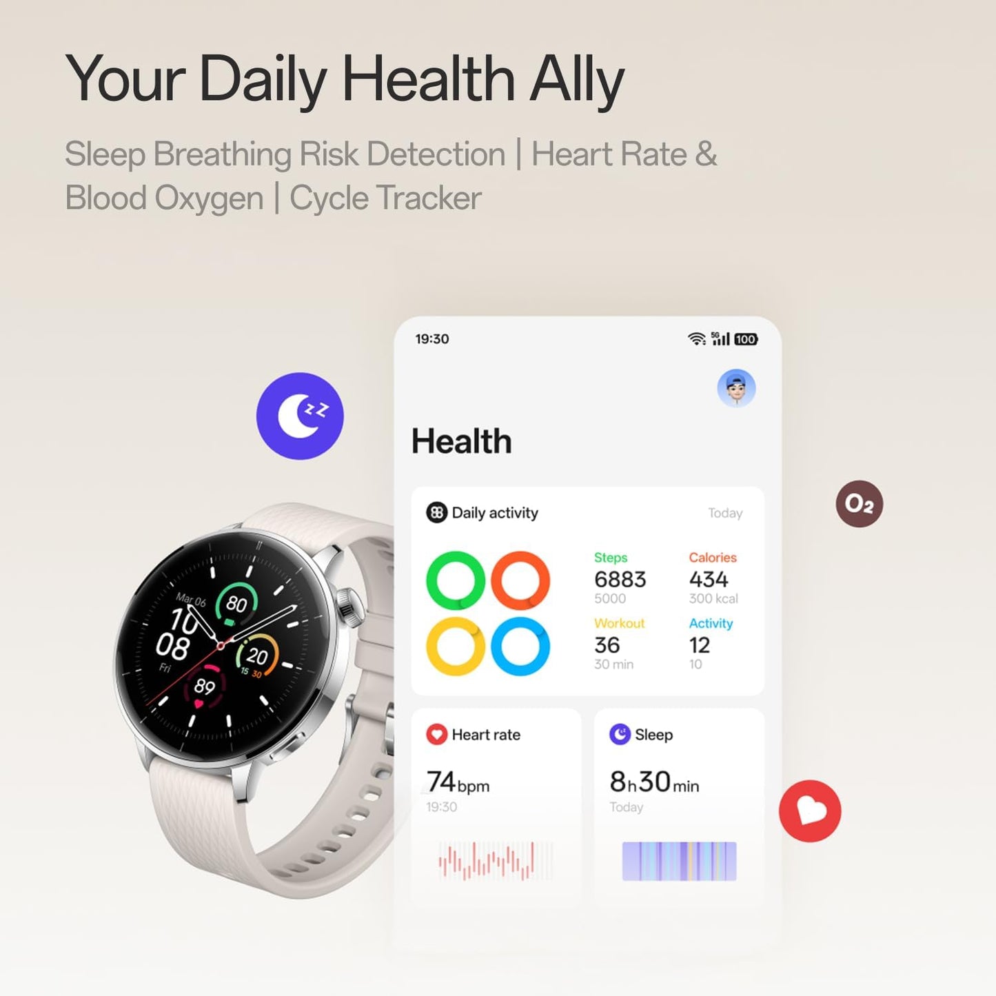 Smartwatch OnePlus Watch 3, 43mm, Silber 5491100422