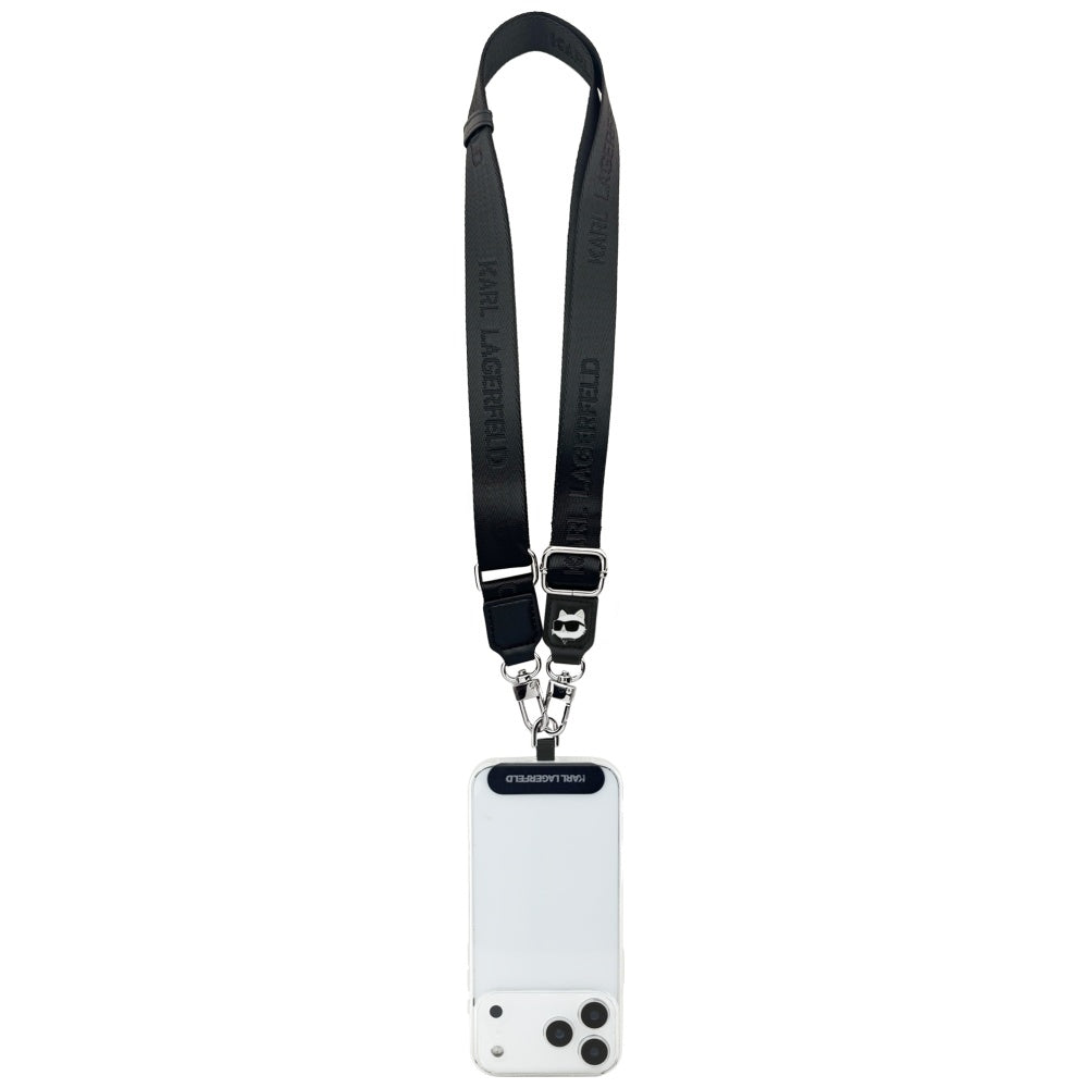 Karl Lagerfeld Choupette Metal Logo Phone Lanyard, Black