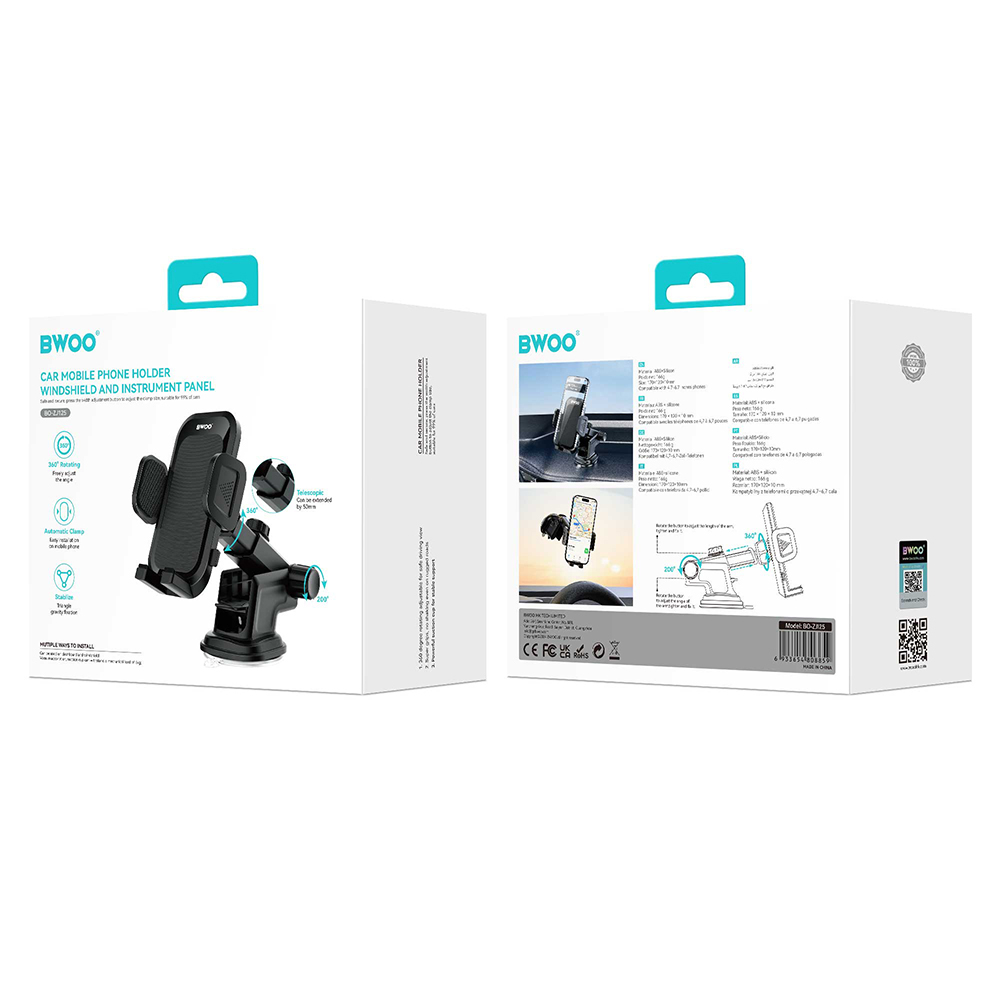 Autohalter BWOO BO-ZJ125, 4,7 Zoll - 6,7 Zoll, Schwarz