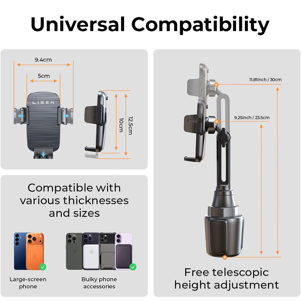 Lisen Autohalterung für Telefon / Tablet, 4,5 Zoll - 12,9 Zoll, Schwarz YL0223070048