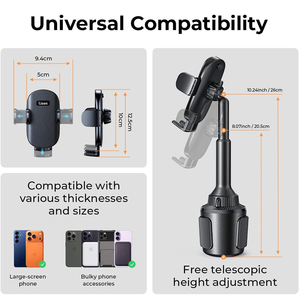 Lisen Autohalterung, 4,7 Zoll - 7,2 Zoll, Schwarz YL0220100001