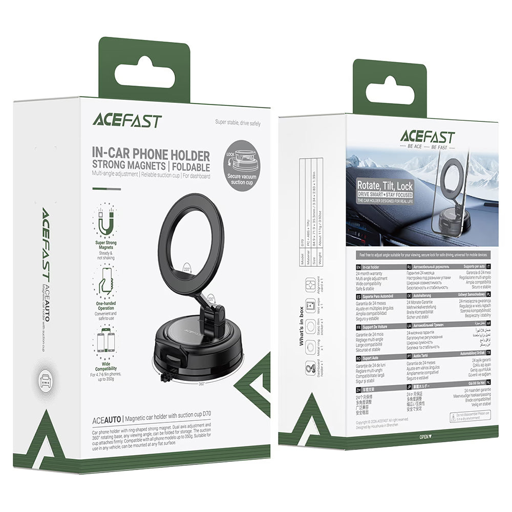 Magnetische Auto-Halterung Acefast D70, 4,7 Zoll - 6,9 Zoll, Schwarz
