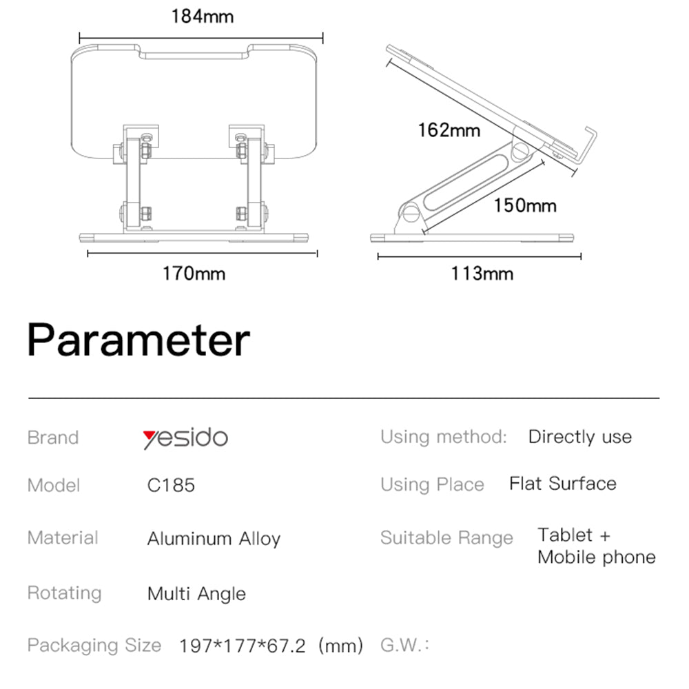 Bürohalterung Yesido C185, 4,5 Zoll - 13 Zoll, Silber
