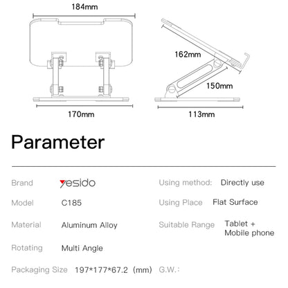 Bürohalterung Yesido C185, 4,5 Zoll - 13 Zoll, Silber