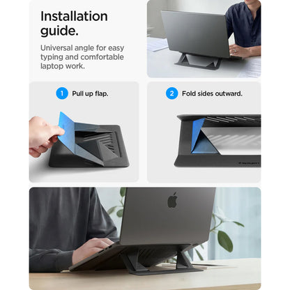Spigen Slim Fold LD201-S6 Ständer für Laptop max. 14 Zoll, Schwarz AMP11115
