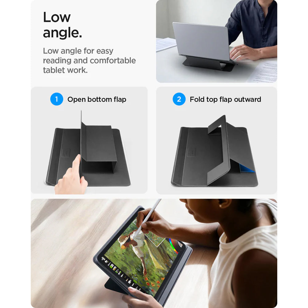 Spigen Slim Fold LD201-S7 Ständer für Laptop max. 14 Zoll, Schwarz AMP11116