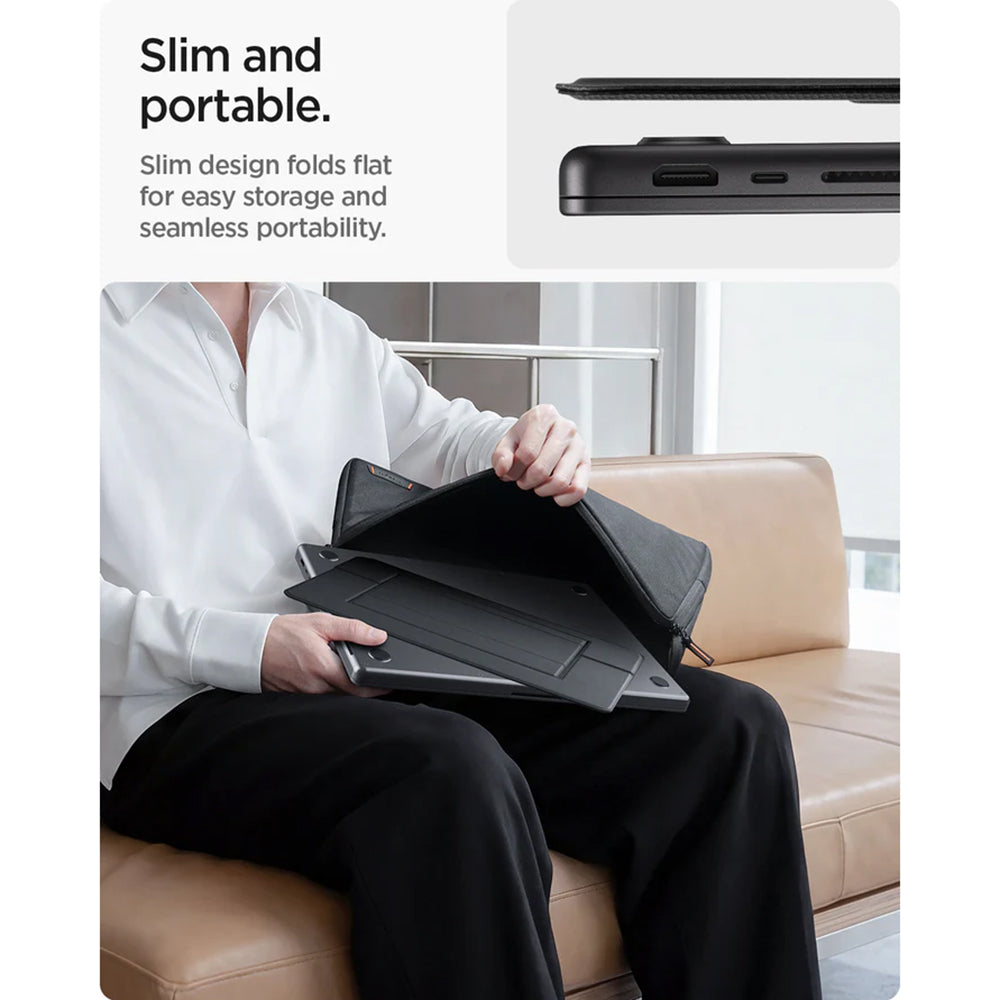 Spigen Slim Fold LD201-S7 Ständer für Laptop max. 14 Zoll, Schwarz AMP11116