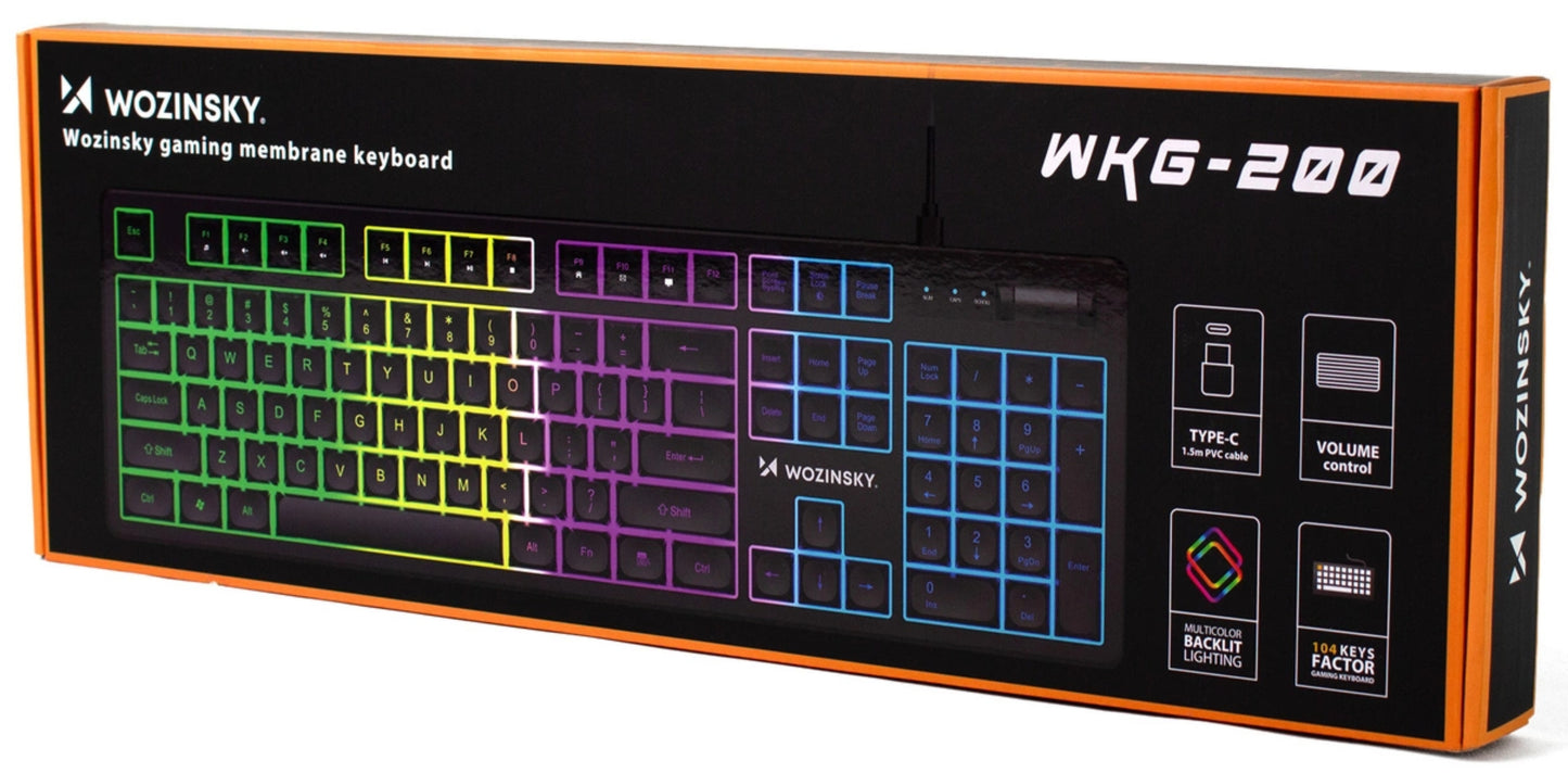 Gaming-Tastatur Wired USB WZK WKG-200, RGB, 1,5 m, Schwarz