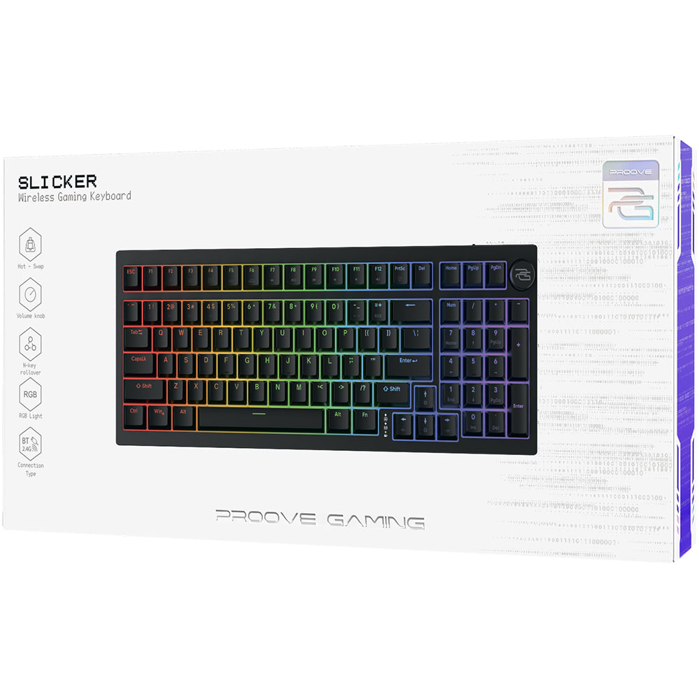 Gaming-Tastatur Wireless Proove Slicker, RGB, BT / Wi-Fi / Kabelgebunden, 1,8m, Schwarz WKSLEN00022401